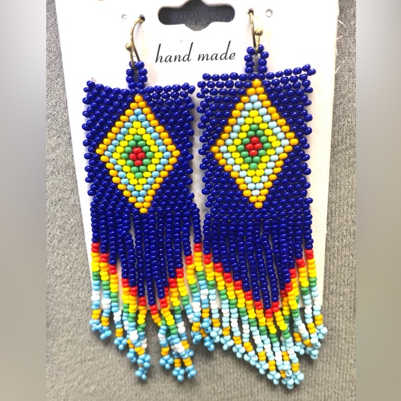Jewelry - Blue Colorful Bohemian Earrings Czech Beads Tassel Dangle Ethnic Retro Earrings